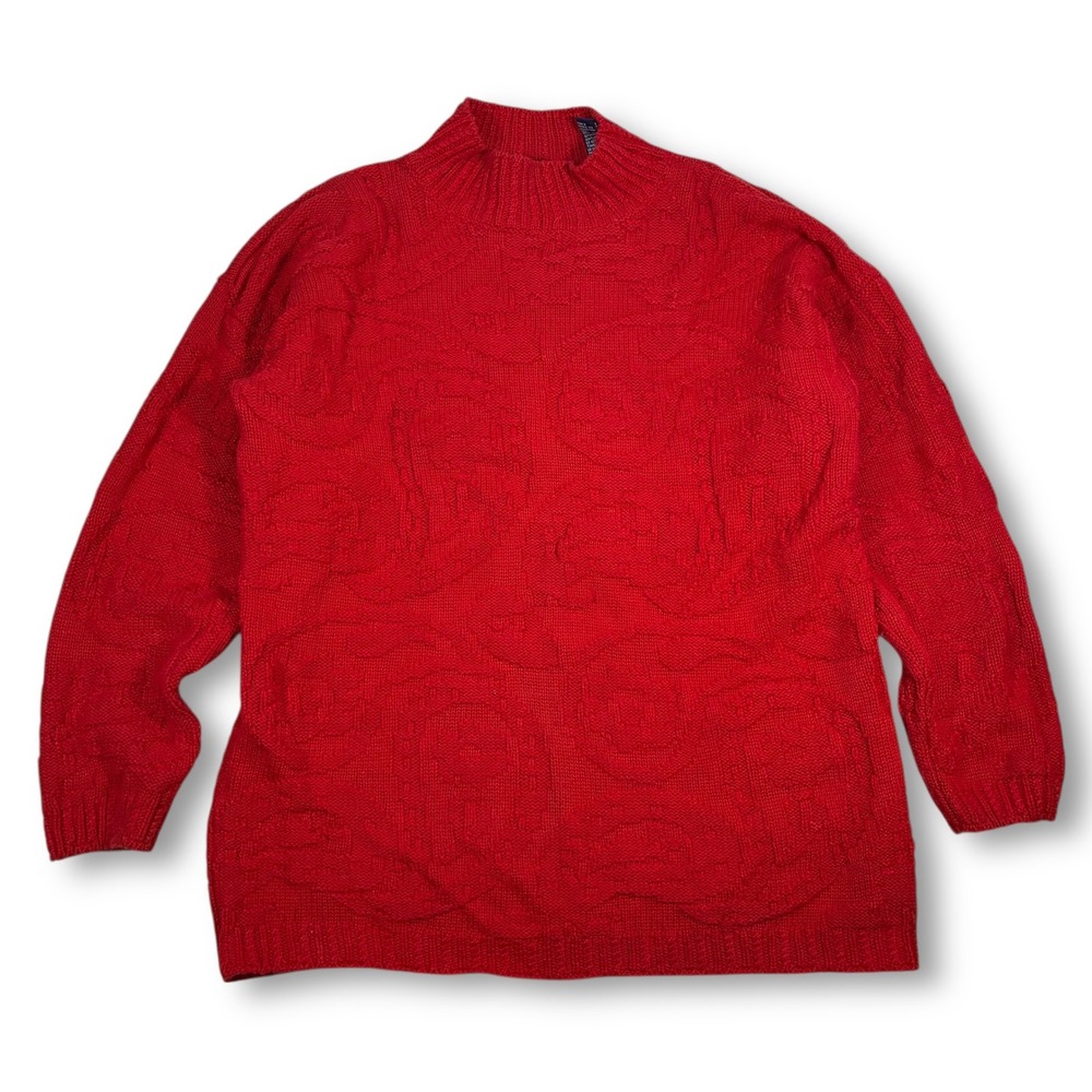 Vintage GAP Women's Red Cable Knit Mock Neck Chunky Sweater‎ Size M